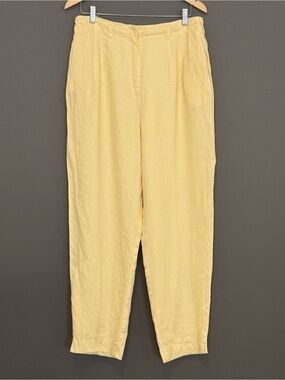 vtg 90s JSong Collection Butter Yellow Linen Tapered Ankle Pants 14 Minimalist
